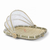 Ronde natuurlijke bamboe opbergmand met gaasdeksel, milieuvriendelijk rustiek design, multifunctioneel gebruik, Vietnametrcraft VTC0709