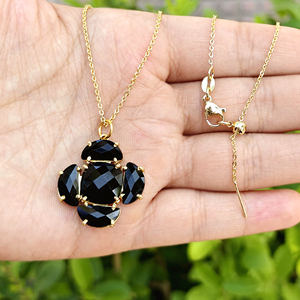 Trendy necklace checker cut black onyx multi gemstone pendant necklace 18k gold plated handmade jewelry women statement necklace - Product Image 2