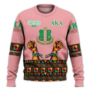 Sudadera Alpha Aka Alpha Juneteenth de cuello redondo rosa para hombre, corte regular, diseño griego estampado, ropa informal - Product Image 2