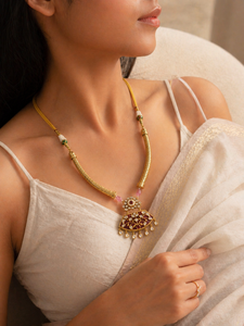 Ethnic 18K Gold Plated Flower Design Necklace <b>Set</b> with Zircon Stones and <b>Pearls</b> for Women Wedding Jewelry - Product Image 2