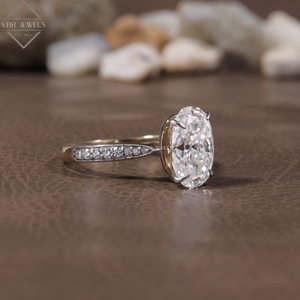Bague solitaire ovale de luxe en or blanc avec pavé de diamants, pour fiançailles, mariage, cadeau, fournisseur de bijoux fins pour femmes - Product Image 3
