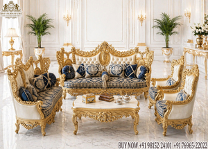 Palace-Inspired <b>Gold</b> Finish Upholstered King <b>Sofa</b> Set European Palace Style Tufted L-Shaped Wooden Living Room Furniture Canada - Product Image 6