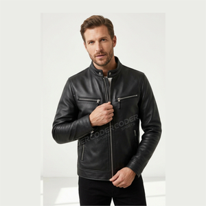Chaqueta de Cuero Vintage para Hombre al por Mayor con Logotipo Bordado y Diseños de Parches, Cuello Vuelto y Cierre de Cremallera - Product Image 6