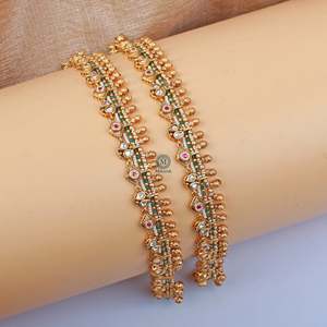 Arohi Antique Designer Anklets-Diamond Pearl & Crystal Stainless Steel Wedding Jewelry - Product Image 1