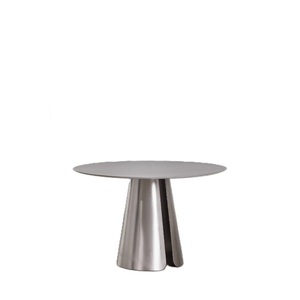 Mesa de Centro Redonda Moderna de Metal con Base Esculpida Acanalada, Mesita de Noche Minimalista que Sirve como Mesa Auxiliar Ligera - Product Image 1