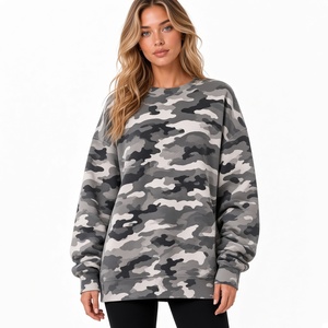Sweat-shirt gris à motif de branches d'arbre pour femme, coupe oversize, col rond, manches longues, imprimé paysage forestier monochrome, vente en gros - Product Image 3