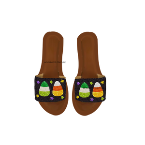 Sandalias de Halloween con cuentas personalizadas, antideslizantes, de punta abierta, con decoración de diamantes de imitación, zapatillas hechas a mano - Product Image 2