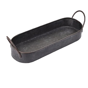 Handicrafts Oval Galvanized Metal Serving <b>Tray</b> With Handles Galvanized Steel Farmhouse Decorative <b>Tray</b> For Home <b>Kitchen</b> - Product Image 5