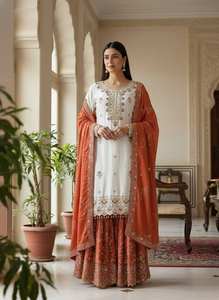 Presenting New Pakistani Ready to Wear Collection with Embroidery <b>Sequins</b> Work <b>Top</b>-Sharara Dupatta Modern <b>Party</b> Wear Quick Dry - Product Image 3