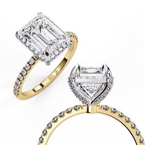 Bague de fiançailles pour femme en or rose avec diamant de laboratoire taille émeraude et diamants latéraux, or massif 14 carats, certifiée IGI - Product Image 3