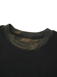 Camiseta Unisex de Manga Corta Negra para Hombre con Paneles y Detalles de Camuflaje, Cuello Redondo, Estilo Casual de Punto, Lavado Mineral y Corte Holgado - Product Image 3
