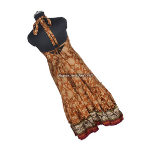 Nouvelle Robe Bohème d'Été pour Femme, Style Boho Hippie Vintage, en Sari de Soie Recyclé, Col Halter, Robe de Soirée Élégante sans Manches - Product Image 4
