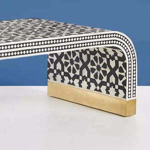 Mesa con Incrustaciones de Hueso de ILAHI, Diseño Moderno con Detalles de Ágata, Almacenamiento Portátil, Muebles para el Hogar - Product Image 1