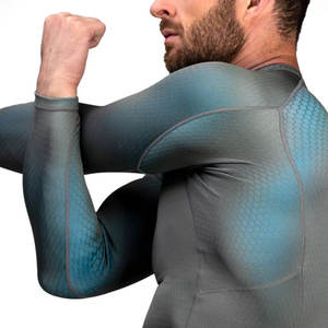 <b>Mens</b> <b>Compression</b> <b>Shirt</b> Long Sleeve Honeycomb Hex Texture Printed Gym T <b>Shirt</b> Grey Teal Gradient Rash Guard Muscle Fit Workout To - Product Image 4