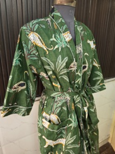Bata de baño de algodón tejido de manga corta y cuello en V para mujer, suave, transpirable, clásica, para otoño, primavera, verano, ropa de dormir para el hogar - Product Image 5