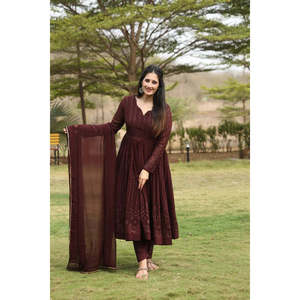 DAMDERRY'S Ensemble de costume Anarkali couleur café pour femme 02 - Product Image 5