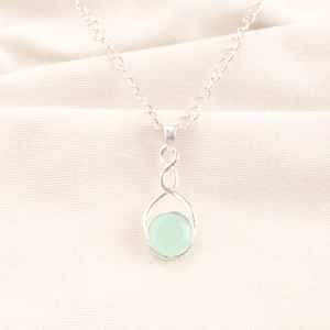 Pendentif Vintage en Calcédoine Aqua, Collier en Argent Sterling 925 avec Pierre Ronde et Chaîne, Pierre de Naissance de Mars, Cadeau de Mariage pour Elle - Product Image 6