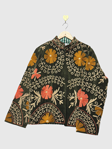 Veste en velours brodée de fleurs, col mandarin, manches longues, taille plus, vêtements d'automne pour femmes, style élégant - Product Image 4