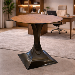 Table à manger ronde moderne avec plateau en bois et base en métal, mobilier écologique pour la maison, design contemporain - Product Image 4