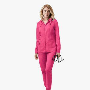 Blouse de laboratoire pour femme, nouveau design, à capuche, avec cordon de serrage, coupe ajustée, confortable, hiver, fermeture éclair intégrale, unie - Product Image 6