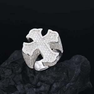 Luxira Jewels <b>Iced</b> Cross <b>Ring</b> 925 Sterling Silver VVS Moissanite Hip Hop Baguette Micro Pave Statement <b>Ring</b> for Men Women - Product Image 1