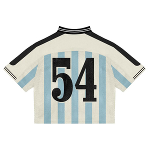 Camiseta de Fútbol con Cuello en V, Estampado de Letras, Rayas Azules y Blancas, Sublimada, Transpirable, de Malla, Manga Corta, Corte Regular, para Adultos, con Logotipo Personalizado - Product Image 3