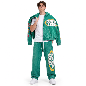 Ensemble sweat à capuche et pantalon de survêtement en coton délavé sur mesure pour homme – Coupe oversize, lourd, décontracté, style urbain - Product Image 5