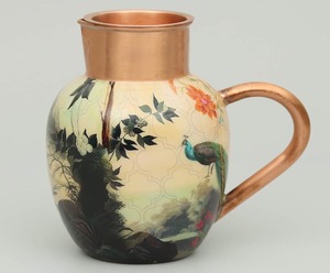 Carafe à eau en cuivre de style oriental avec motif floral et oiseaux, pichet en métal durable pour boissons, idéal pour offrir - Product Image 3