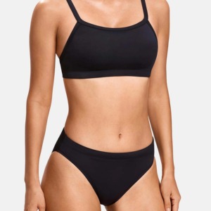 Whole Sale Cross Hanging High Waist Bikini Push Anti-Bacterial Micro Bra Solid Front Sexy Women Bandage Two Piece <b>Thong</b> Swimsuit - Product Image 1