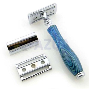 Rasoir de sécurité professionnel à double tranchant en acier inoxydable chromé avec manche en bois pour hommes, idéal pour le rasage humide et la coiffure barbier - Product Image 6