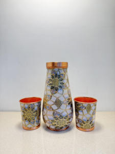 Carafe à eau en cuivre à motif mandala avec verres assortis, ensemble de service décoratif, vaisselle en métal réutilisable, collection cadeau - Product Image 5