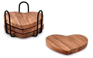 Posavasos de Madera con Forma de Corazón, Diseño Romántico, Reutilizables, con Soporte, Almohadillas de Corcho para Bebidas, Artesanales - Product Image 2