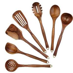 Contemporary 7-Piece Bamboo Cooking Utensil Collection Professional Wooden Slotted Spatula and <b>Pasta</b> Server Set - Product Image 2
