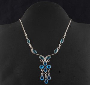 Blue Topaz Sterling Silver <b>Necklace</b> December Birthstone Handmade Gemstone Pendant Jewelry Gift For Women - Product Image 1