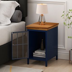 Comodino in legno massello blu scuro comodino e divano tavolino laterale per camera da letto e soggiorno armadio di stoccaggio - Product Image 2