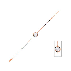 Luxury Rose Gold Black <b>Beads</b> <b>Bracelet</b> for Women | Four Leaf Clover CZ Diamond Charm <b>Bracelet</b> | Adjustable Double Chain Mangalsut - Product Image 1