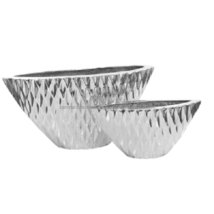 Ensemble de deux pièces de jardinières de fleurs en métal au design argenté pour accessoires de pot floral décoratif de jardin de restaurant - Product Image 1