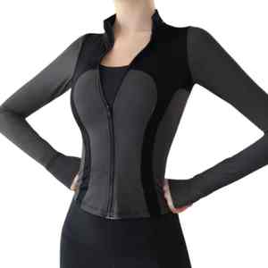 Chaqueta de Yoga Blanca con Contraste en la Parte Delantera y Trasera para Mujer, Manga Larga, Ropa Deportiva para Gimnasio, de Secado Rápido, con Cierre Completo, Ajuste Regular - Product Image 5