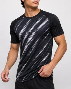 Men's Short Sleeve O-Neck T-Shirt <b>Raglan</b> Sleeve Striped Print Quick Dry Knitted Polyester Slim Fit Sporty Style Men T-Shirt - Product Image 4
