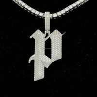Personnalisé 925 Argent Hip Hop VVS Moissanite Diamant Pendentif Collier P Lettre Charme Collier Unique Numéro Motif