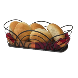 Grand panier de rangement en bois avec finition en métal noir pour le pain, les fruits, les collations, les bonbons, à utiliser dans la cuisine, indispensable à la maison - Product Image 2