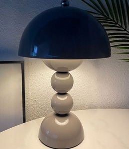 Glossy Crimson Wavy-Stem Mushroom Table Lamp Featuring an exaggerated, serpentine stem topped with a glossy dome shade - Product Image 6