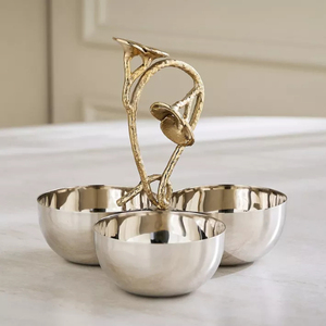 Novelty Metal <b>Serving</b> Set Round <b>Lidded</b> <b>Bowls</b> Polished Gold Finish <b>with</b> Arched Stand for Dry Fruits and Nuts <b>Serving</b> <b>Bowls</b> - Product Image 2