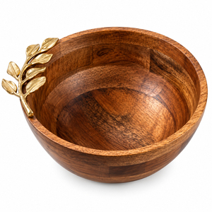 Bol de service en bois avec poignées en feuille de métal doré, bol à salade et à fruits en bois de manguier de qualité supérieure pour une décoration élégante de centre de table - Product Image 5