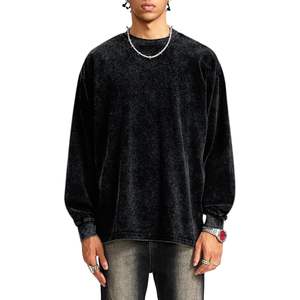 Custom Unisex Oversized <b>Crewneck</b> Tshirts Vintage Acid Wash Long Sleeve Cotton Basic Baggy <b>Sweatshirts</b> for <b>Men</b> & Women - Product Image 2