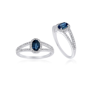 Ivaan Jewels 925 Sterling Silver Blue Sapphire CZ Halo Split Shank Engagement & Wedding Ring May Birthstone Women's Fine Jewelry - Product Image 5