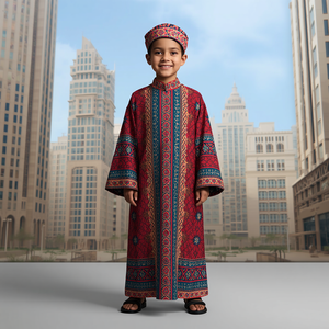 Thobe islamique pour enfants de style qatari, robe traditionnelle musulmane à manches longues, en coton confortable, vêtements arabes pour enfants avec OEM - Product Image 3