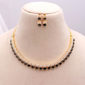 Oval Black Onyx and Pearl Necklace Set Brass 22K Gold Plated Elegant Wedding Jewelry Adjustable Chain Wholesale Jewellery - Product Image 3
