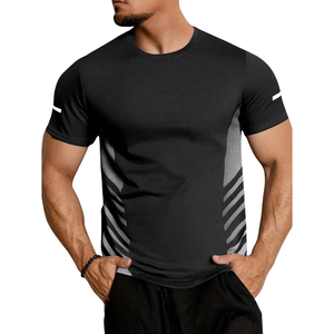 <b>Mens</b> <b>Black</b> Sports T <b>Shirt</b> Short Sleeve <b>Slim</b> <b>Fit</b> Quick Dry Breathable Athletic Training Running Gym Casual 100% Cotton 220 Grams - Product Image 1