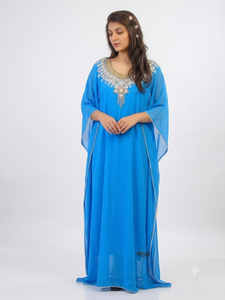 Women's Royal Blue <b>Chiffon</b> Polyester Floor-Length V-Neck Beaded Modest Elegant Evening Dress Long Sleeve A-Line <b>Jacket</b> Natural - Product Image 4